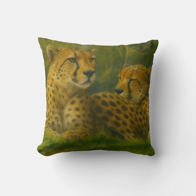 Resting Cheetah Duo in Forest Setting Cushion (Front)