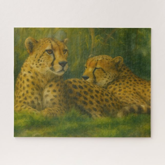 Resting Cheetah Duo in Forest Setting Jigsaw Puzzle (Horizontal)