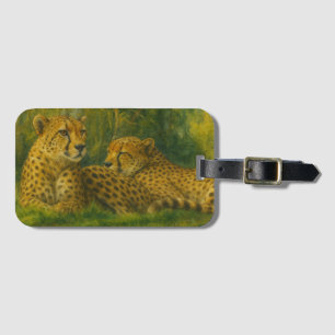 Resting Cheetah Duo in Forest Setting Luggage Tag