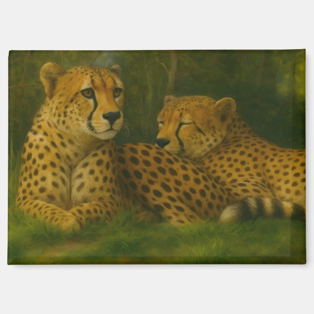 Resting Cheetah Duo in Forest Setting Magnet (Front)