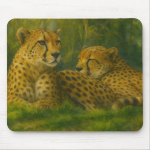 Resting Cheetah Duo in Forest Setting Mouse Pad
