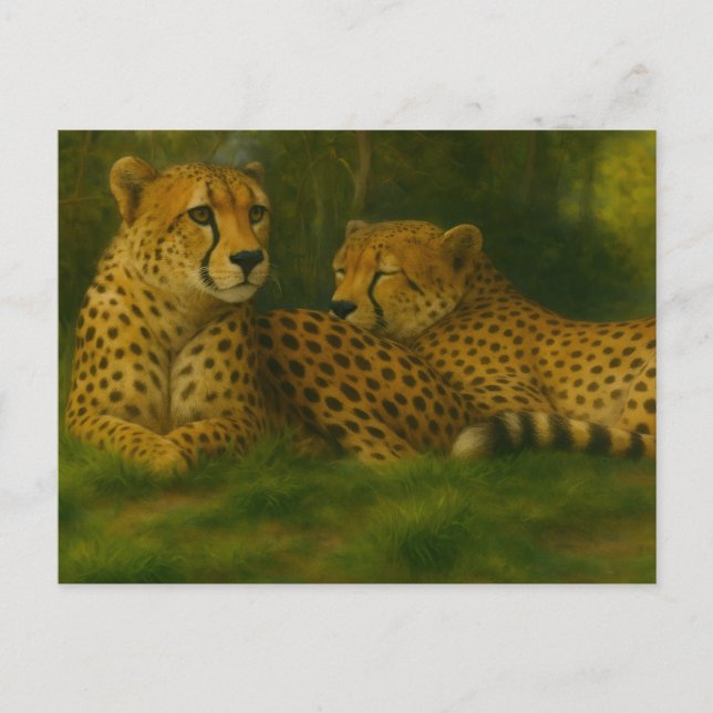 Resting Cheetah Duo in Forest Setting Postcard (Front)