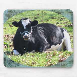 Resting Dairy Cow Green Vintage Postmarks Back Mouse Pad