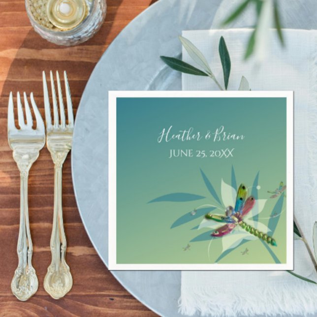 Resting Dragonfly Wedding Paper Napkins (Resting Dragonfly Wedding Napkins)