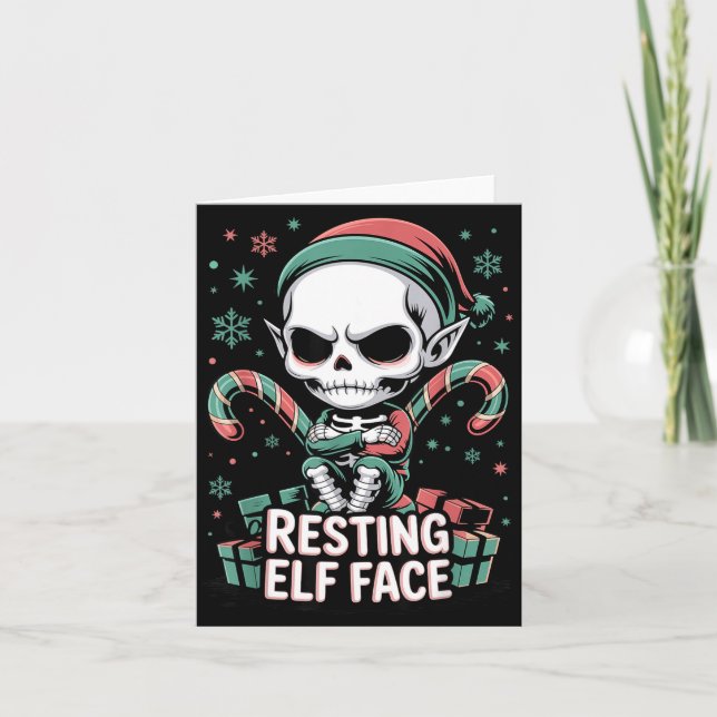 Resting Elf Face Funny Christmas Cute Creepy Women Card (Front)
