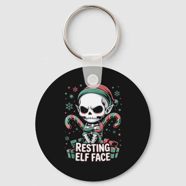 Resting Elf Face Funny Christmas Cute Creepy Women Key Ring (Front)