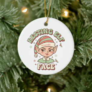 Resting Elf Face Funny Christmas Ornament