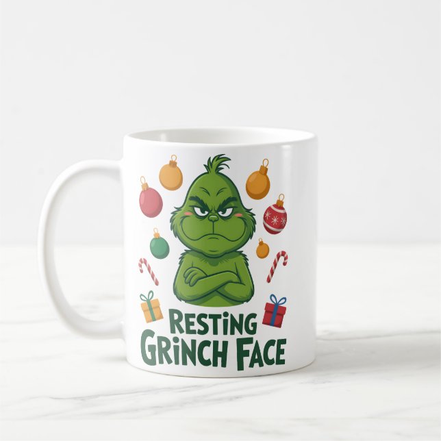 Resting Grinch Face Coffee Mug (Left)