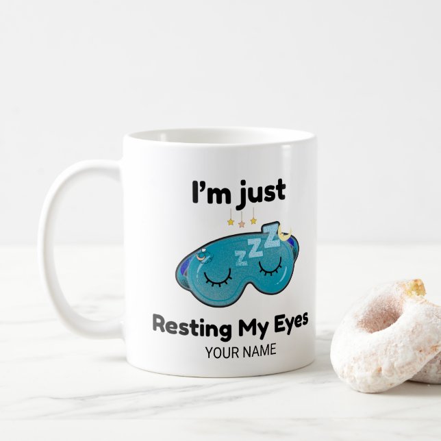 Resting My Eyes Custom Name Joke Personalised Mug (With Donut)