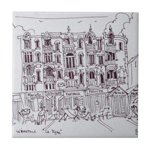 Resting on the Boardwalk | Wimereux, France Tile (Front)