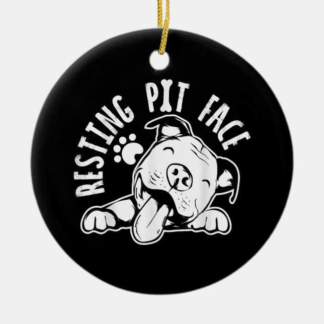 Resting Pit Face  Funny Dog Pitbull Meme Ceramic Tree Decoration (Front)