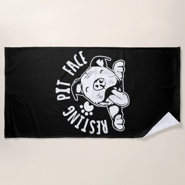 Resting Pit Face  Funny Dog Pitbull Meme Clothing Beach Towel (Front)
