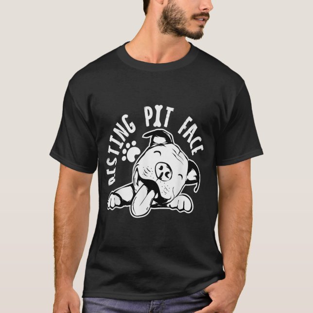 Resting Pit Face Funny Dog Pitbull Meme Clothing  T-Shirt (Front)
