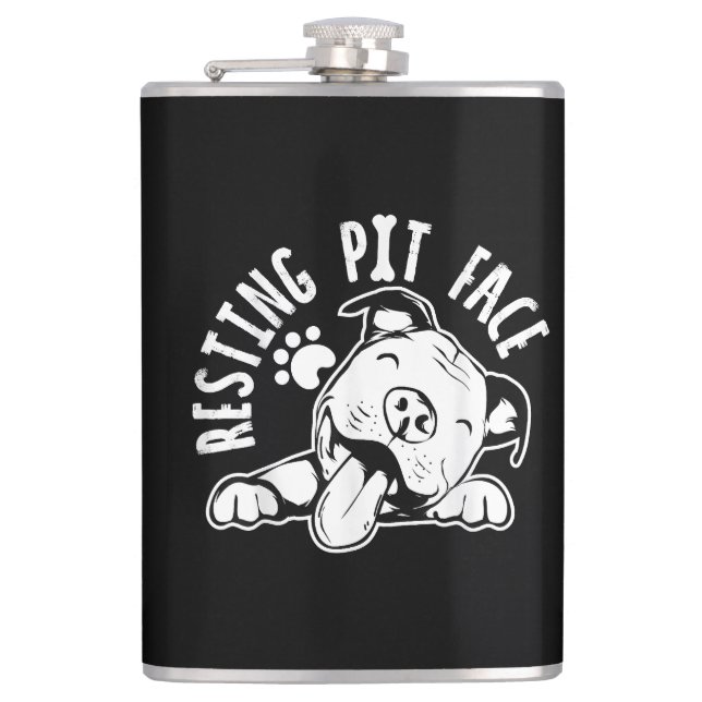 Resting Pit Face  Funny Dog Pitbull Meme Hip Flask (Front)