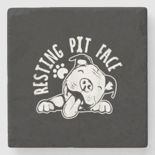 Resting Pit Face Funny Dog Pitbull Meme Stone Coaster