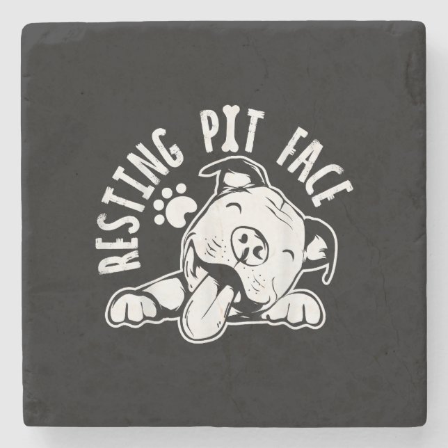 Resting Pit Face  Funny Dog Pitbull Meme Stone Coaster (Front)