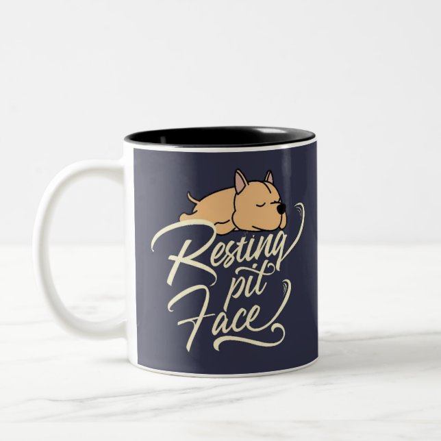 Resting Pit Face Pitbull Lovers Two-Tone Coffee Mug (Left)