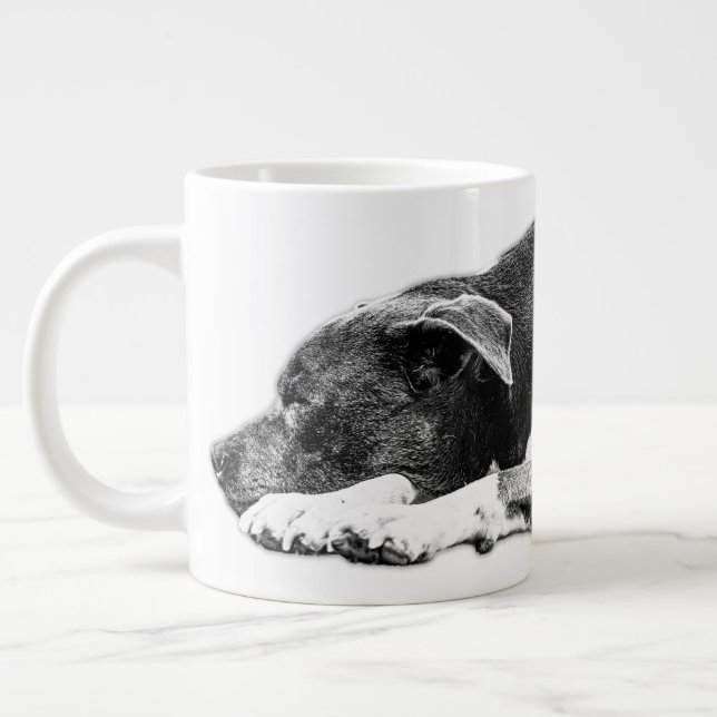 Resting Pitbull Mix Black and White Mug (Left)