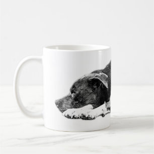 Resting Pitbull Mix Black and White Mug