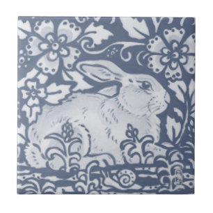 Resting Rabbit Blue White Botanical Dedham Delft Tile