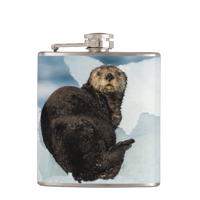 Resting Sea Otter Hip Flask (Front)