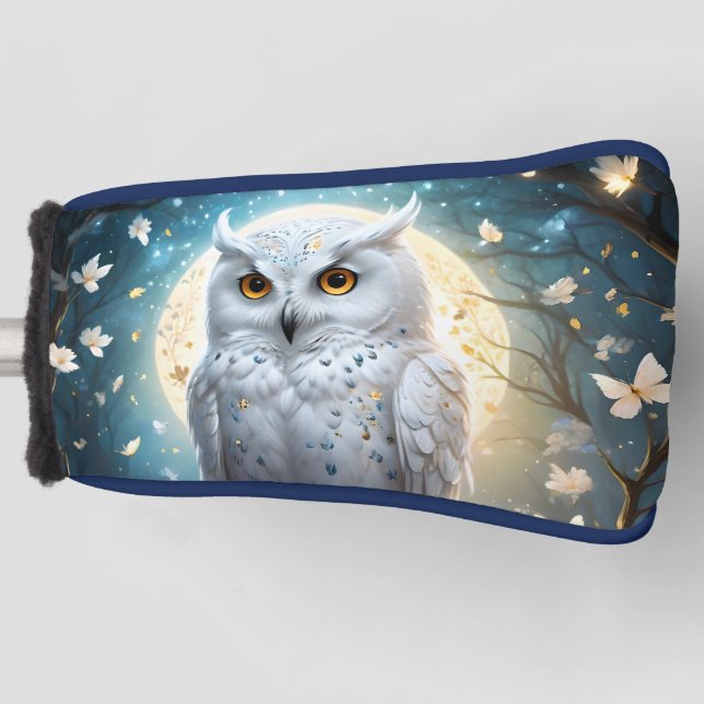 Resting Snow Owl With Sparkle,Golf Putter Cover (Front)