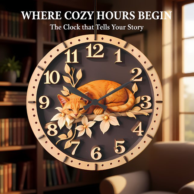 Resting Tabby Cat Flower Large Clock (Creator Uploaded)