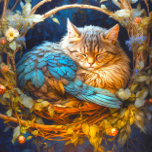 Resting Tabby Kitten Bird in Round Nest Jigsaw Puzzle<br><div class="desc">Introducing Kittybirds - Cherub is a nesting brown tabby kitten with blue feathers in a nest of autumn colours on apparel and other quality products. A delightful fusion of cosiness and nature-inspired charm. this enchanting design features a feathered sweet brown tabby kitten nestled amidst autumn leaves, adorned with whimsical blue...</div>