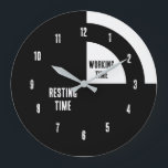 Resting Time / Working Time Funny Large Clock<br><div class="desc">A minimalist black and white wall clock with a playful twist. Most of the clock face is dedicated to “Resting Time, ” while a small section shows “Working Time, ” creating a humorous take on daily life and work balance. The bold contrast and clean design make it a perfect decor...</div>
