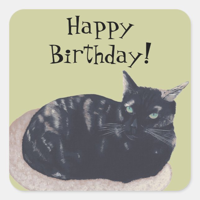 Resting Tortoise Shell Cat Happy Birthday Stickers (Front)
