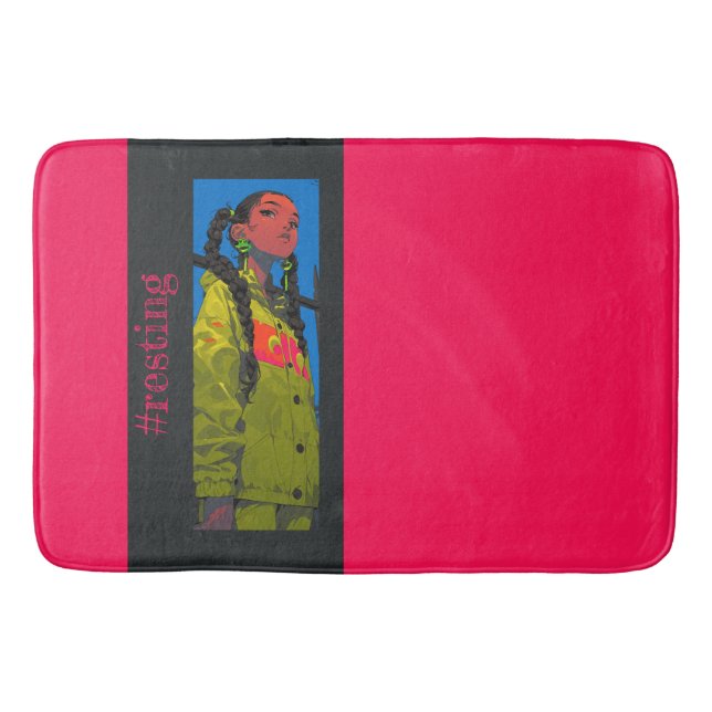 #resting Vibes, Fuchsia, Bath Mat (Front)