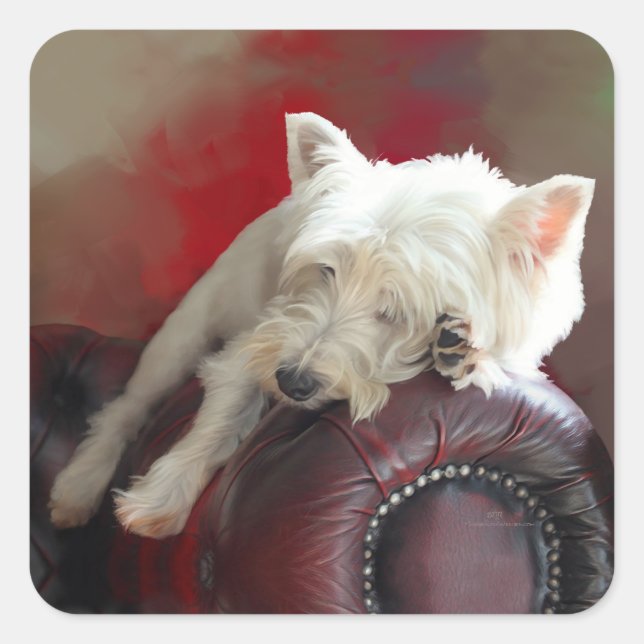 Resting Westie Square Sticker (Front)