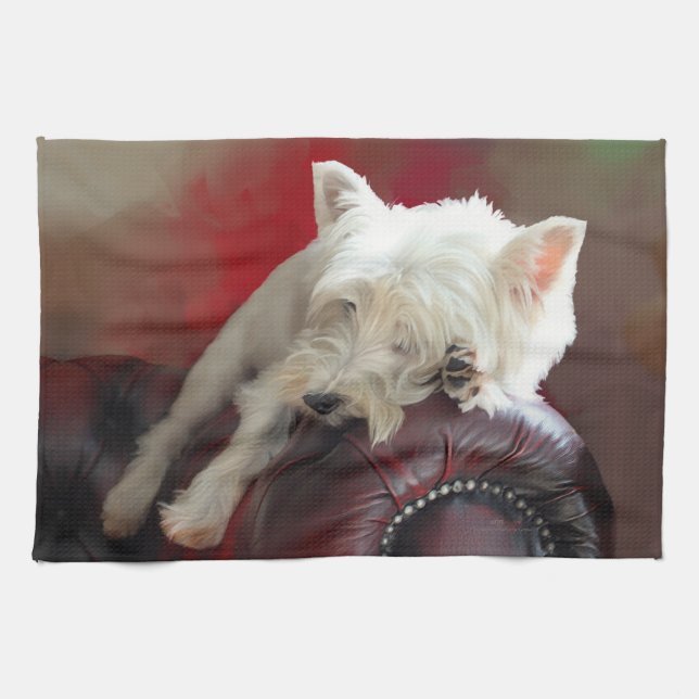 Resting Westie Tea Towel (Horizontal)