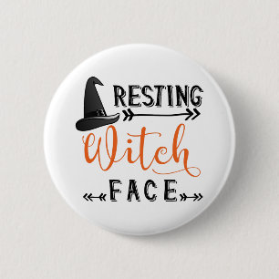 resting witch face 6 cm round badge