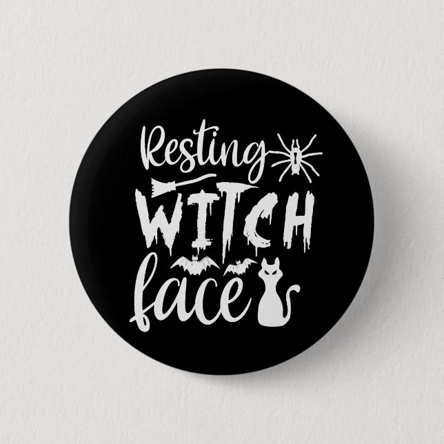 resting witch face 6 cm round badge (Front)