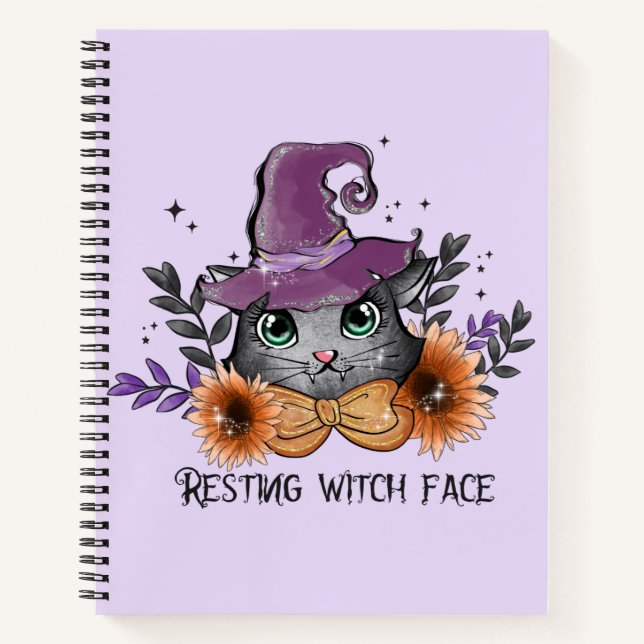 Resting Witch Face – Cat with Witch Hat Notebook (Front)
