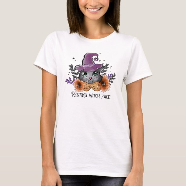 Resting Witch Face – Cat with Witch Hat T-Shirt (Front)