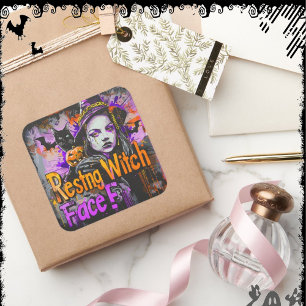 Resting Witch Face   ExDesigner   Halloween Square Sticker