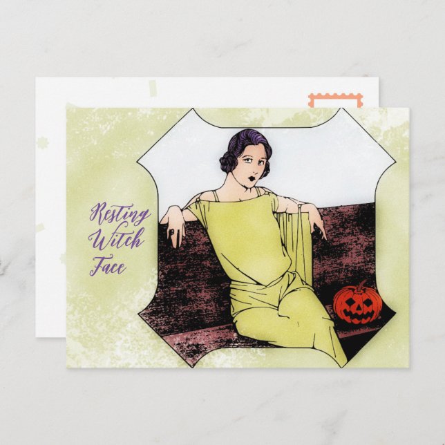 Resting Witch Face Fashionable Vintage Woman Postcard (Front/Back)