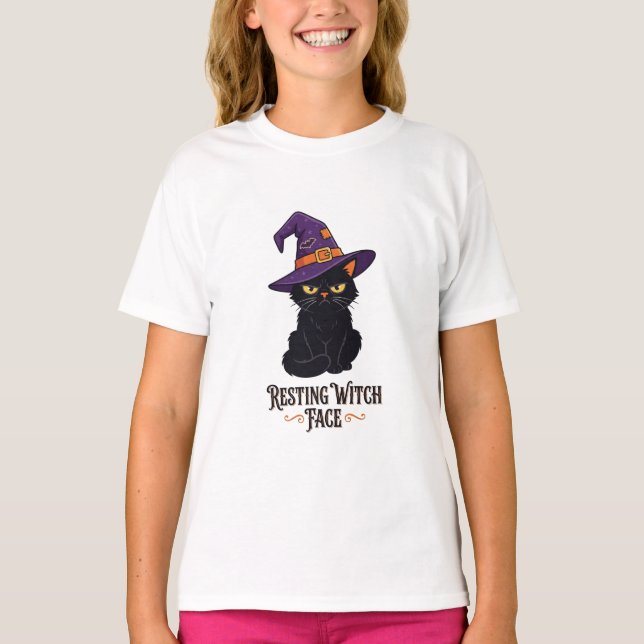 Resting Witch Face Funny Black Cat Halloween  T-Shirt (Front)