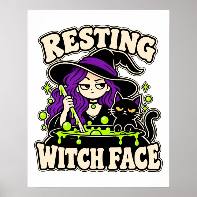 Resting Witch Face Funny Cauldron Art Poster (Front)