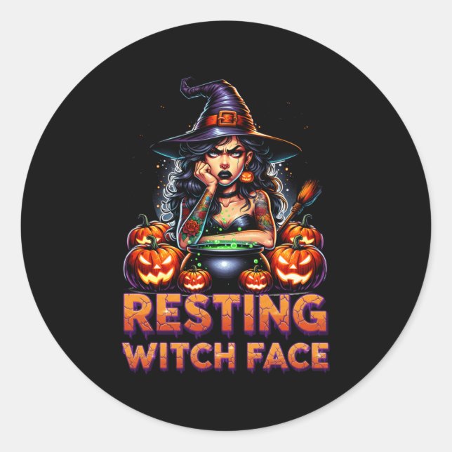 Resting Witch Face Funny Sarcastic Halloween Rude  Classic Round Sticker (Front)