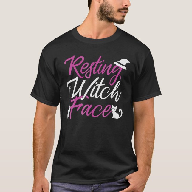 Resting Witch Face Funny Spooky Broomstick Hallowe T-Shirt (Front)