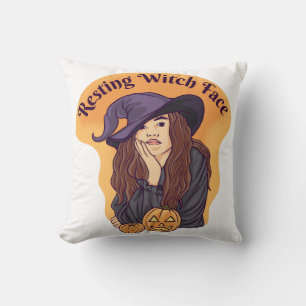 Resting Witch Face Ghost Halloween Groovy Cushion