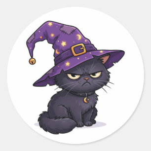 Resting Witch Face Grumpy Black Cat Halloween Classic Round Sticker