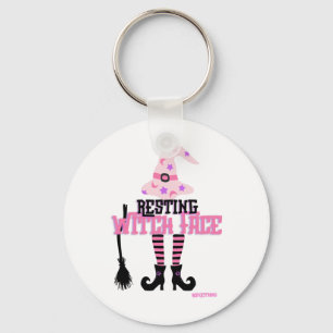 Resting Witch Face Halloween Broomstick  Key Ring