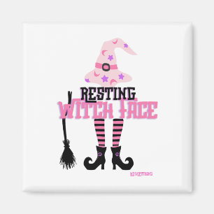 Resting Witch Face Halloween Broomstick Magnet