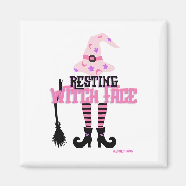 Resting Witch Face Halloween Broomstick  Magnet (Front)