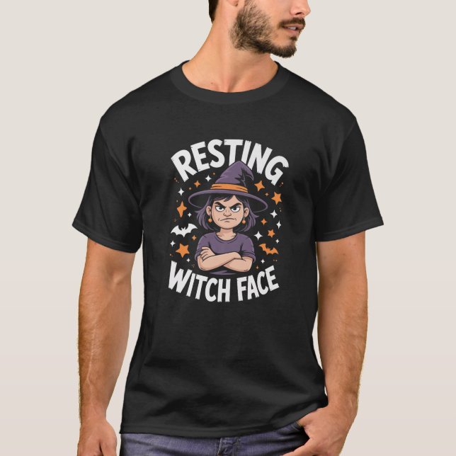 Resting Witch Face Halloween Costume Spooky Premiu T-Shirt (Front)