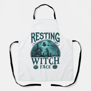 Resting Witch Face Halloween Haunted House Cauldro Apron